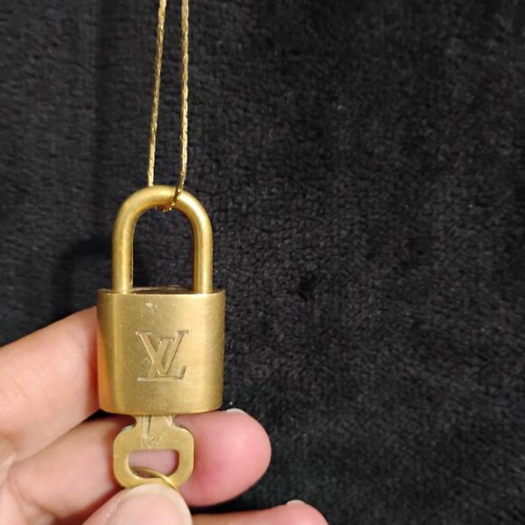 Louis Vuitton gold tone brass lock and key on 18" chain #321 - Picture 1 of 5
